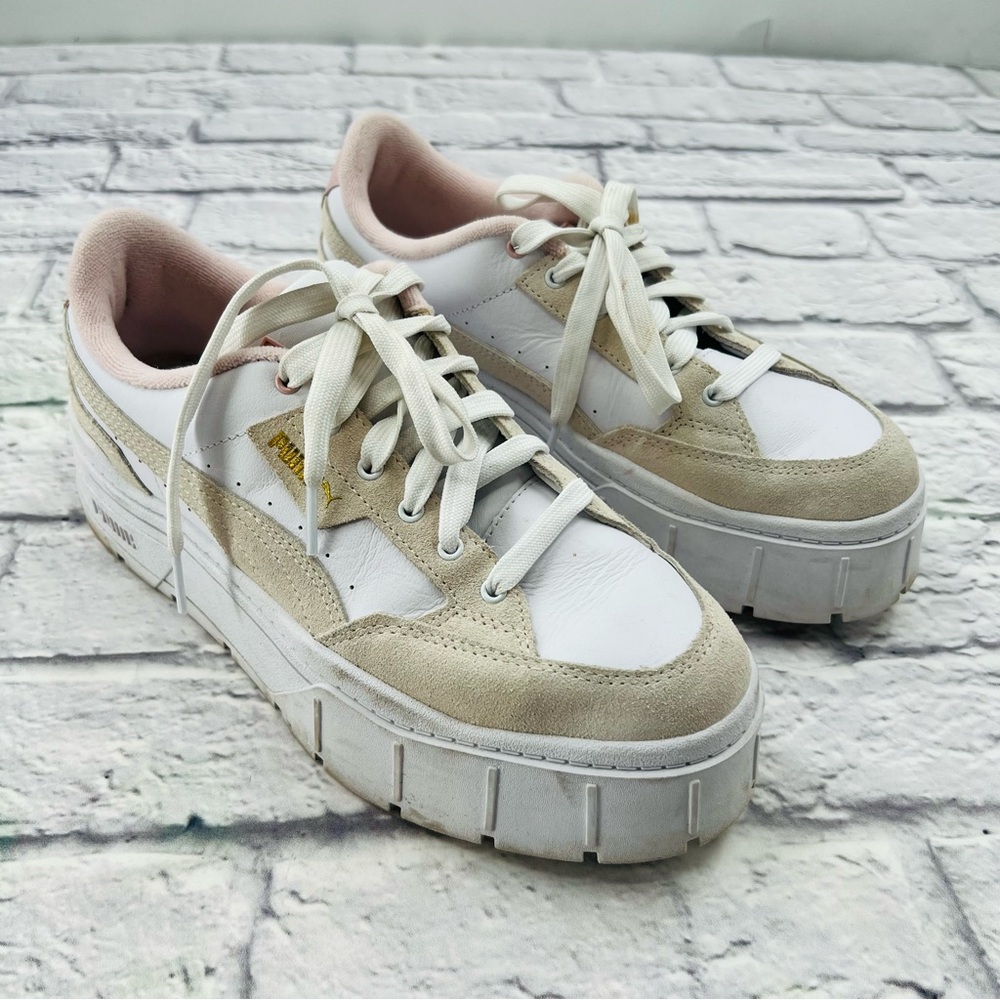 Puma Mayze Stack Sneaker Size 9.5 Cream Beige Platform Chunky Low Top Casual